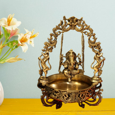 Brass Made Lord Ganesha Urli 12.05kg